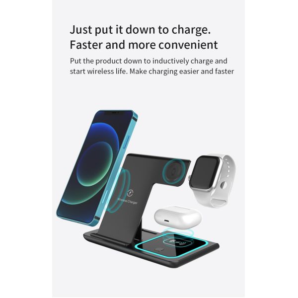 3 в 1 Контейнер складной быстрой беспроводной зарядки пользовательский логотип для телефона наушники IWatch