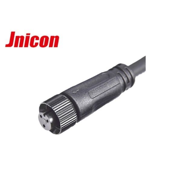 Black Wire Waterproof Male Female Connector 10A / 300V 3 Pin Metal Screw Type