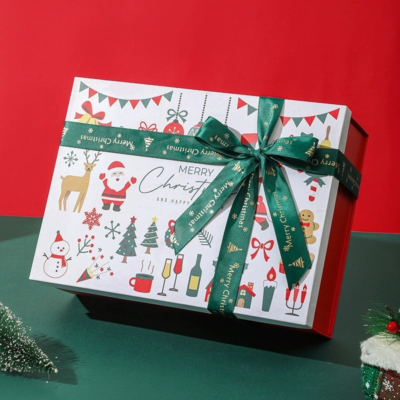 Christmas Rigid Gift Box With Ribbon Closure For Holiday Packaging