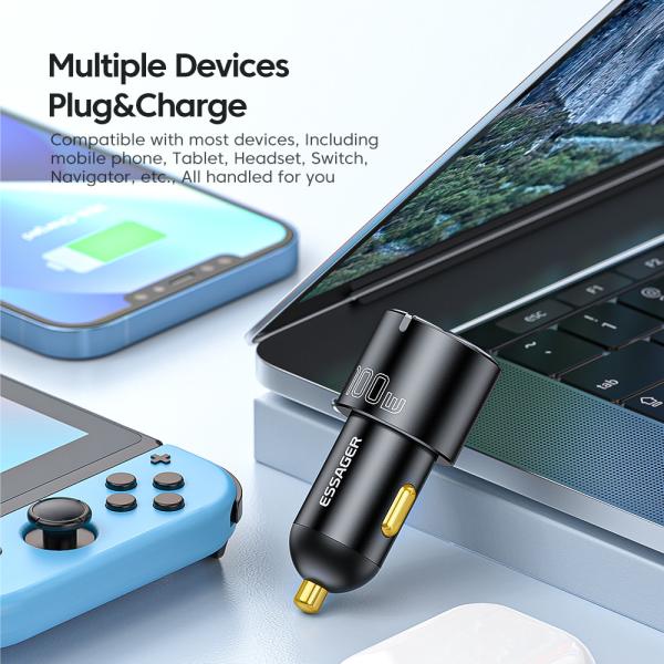 Type C USB A Fast Car Chargers 35W 65W 100W With Dual Port ABS Material