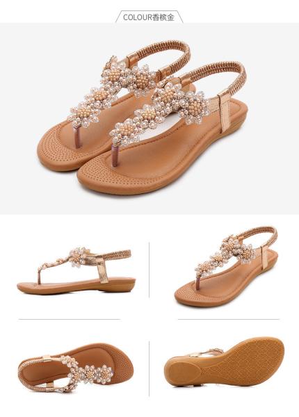 BS131 Bohemian Sandals Summer Rhinestone Beaded Ethnic Style Flat Shoes Flip Herringbone Women Fashion Women'S Shoes