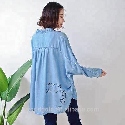 Women Plus Size Denim Blouses And Tops With Long Sleeves OEM Service
