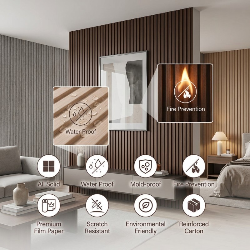 Modern Indoor WPC Wall Panel Wood Grain Fluted Design for Living Room and Bedroom