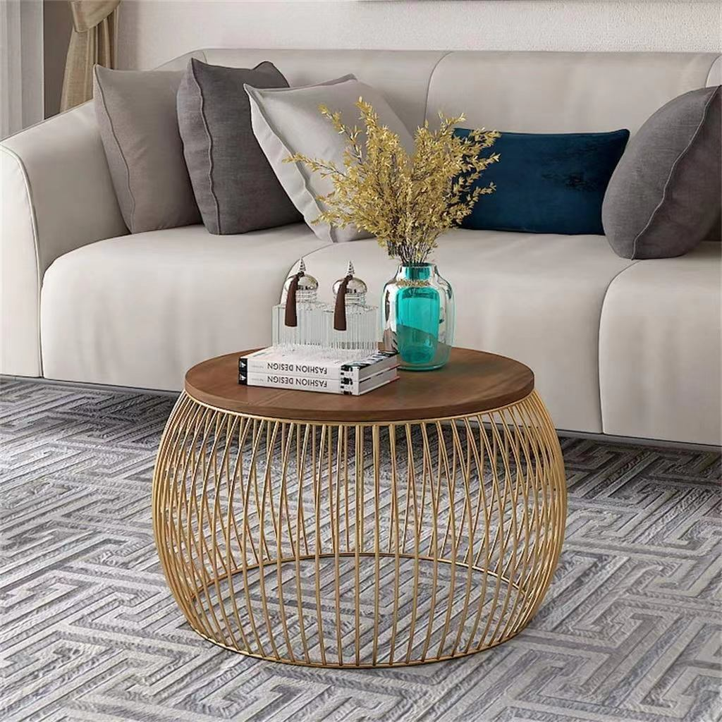 Modern Stainless Steel Electroplated Coffee Table Set Round Metal End Table