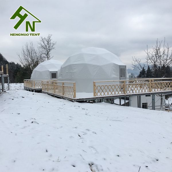 Cold Winter Half Sphere Geodesic Dome Tent With Stove High Snow Load Steel Frame