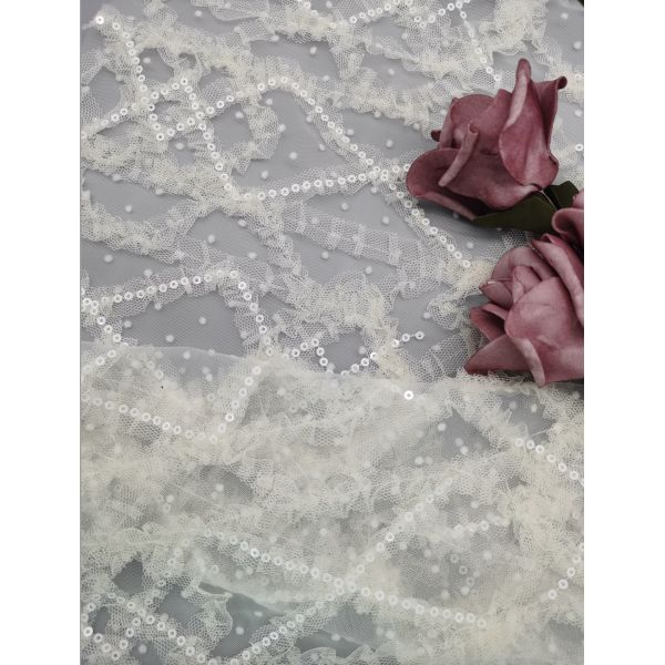 Sequin цветка 3D вышил ткани шнурка Тюль ткани Bridal чистой с Sequin