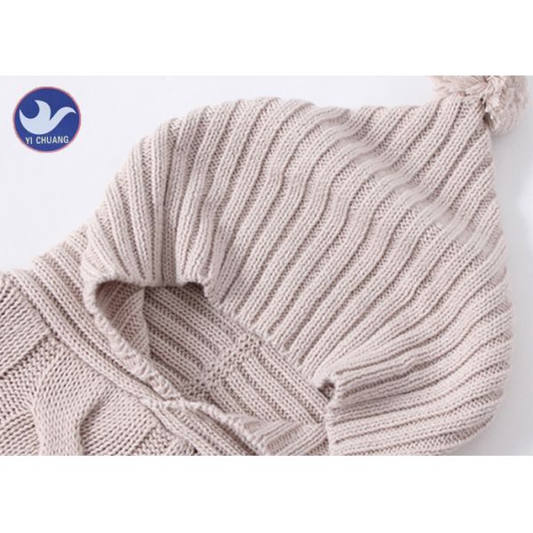 Pompom Ball Ribbed Girls Cable Sweater , Girls Hooded Jumper Winter Clothes