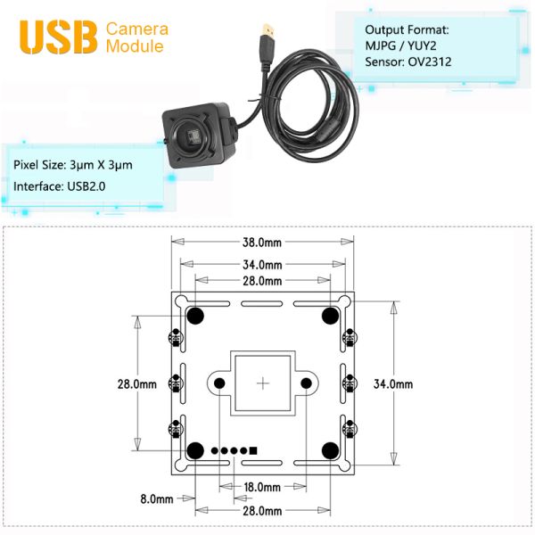 Obturateur global Omnivision OV2312 Capteur d'image Module de caméra USB