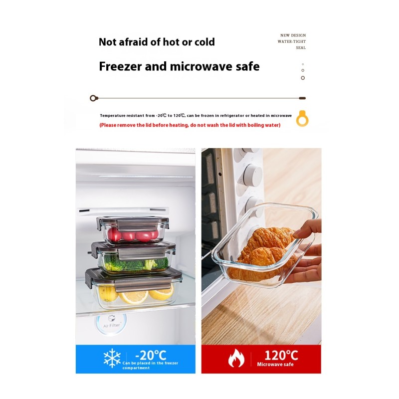 Factory Wholesale Household Heatable Lunch Box Portable Borosilicate Glass Crisper with Plastic Lid for Food