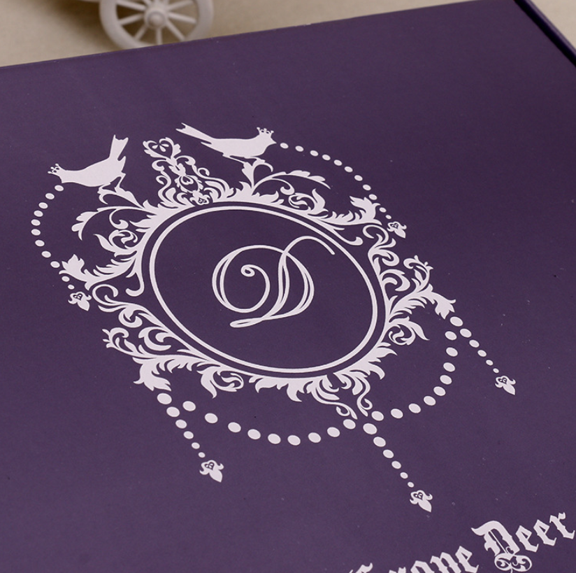 Foldable Purple Corrugated Paper Gift Packaging Box Silver Foil Stamping