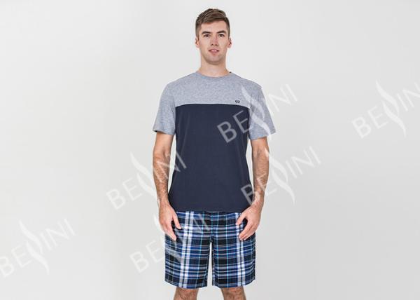 Contrast Color Mens Summer Sleepwear / Mens Short Sleeve Pyjamas Very Soft Handfeel