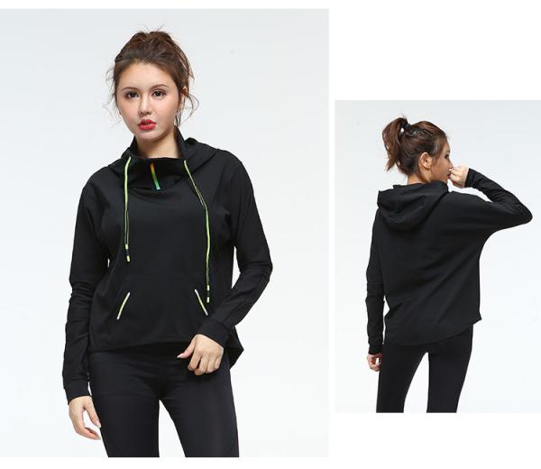 black 3/4 Zipper Up Collar Women'S Sports Hoodie 250g Cuff design