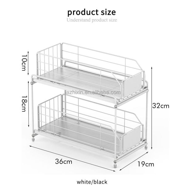 Under Sink Storage Shelf 2 Tier Bathroom Organizer Multi-Purpose Desktop Spice Rack Bottom Pull Out Drawer for Kitchen Cabinet