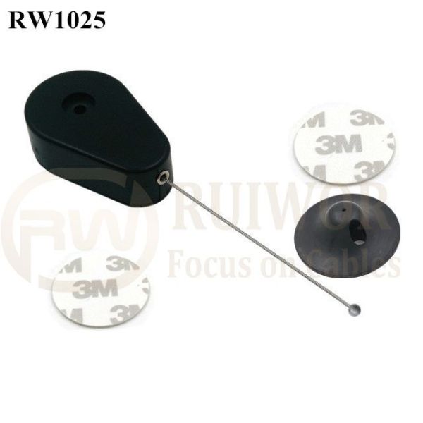 RW1025 Drop-Shaped Retractable Security Tether Plus Dia 38mm Circular Adhesive Plastic Plate