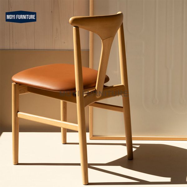 French Design Home Furniture Black Ash Frame High Backrest Leather Seat Dining Wooden Chairs for Restaurant