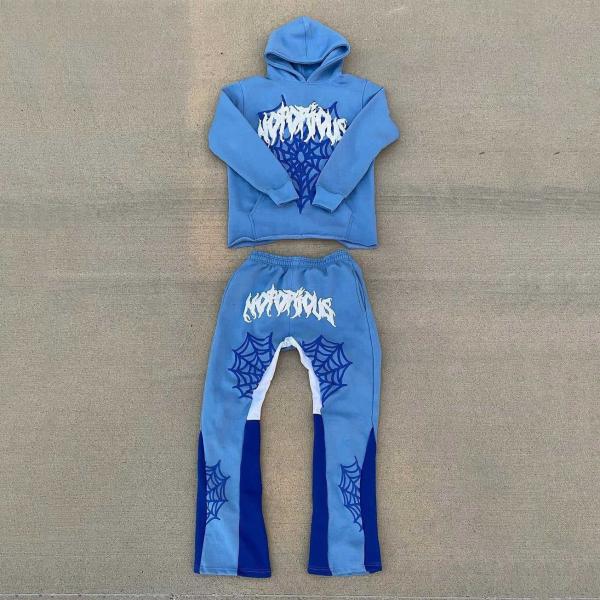 Custom Size Y2K Cut Raw Hem Hoodie and Sweatpants Set for Men's Streetwear in Cotton