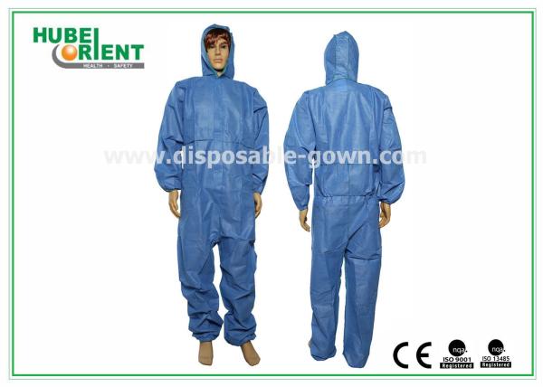 Waterproof Disposable Coveralls With Hood/Nonwoven Breathable Stripping For Food Factory
