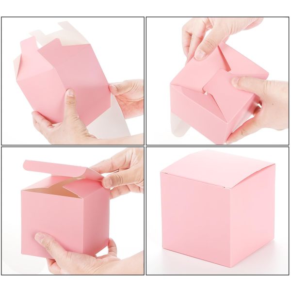 L*W*H cm Custom Recycle Folding Square Shopping Gift Box Pink Recyclable Rigid Ivory Board Paper Box