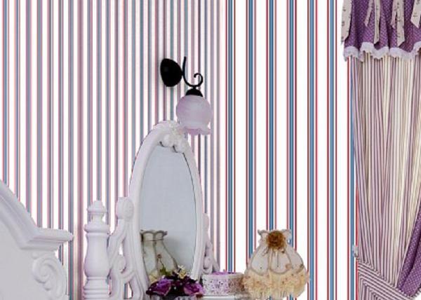Mediterranean Modern Removable Wallpaper,Blue And Red Striped Wallpaper 0.53*10M