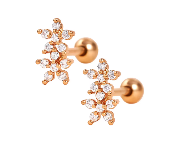 Классический стиль двойные цветы мяч назад плоская спина 925 серебряные серьги для девочек