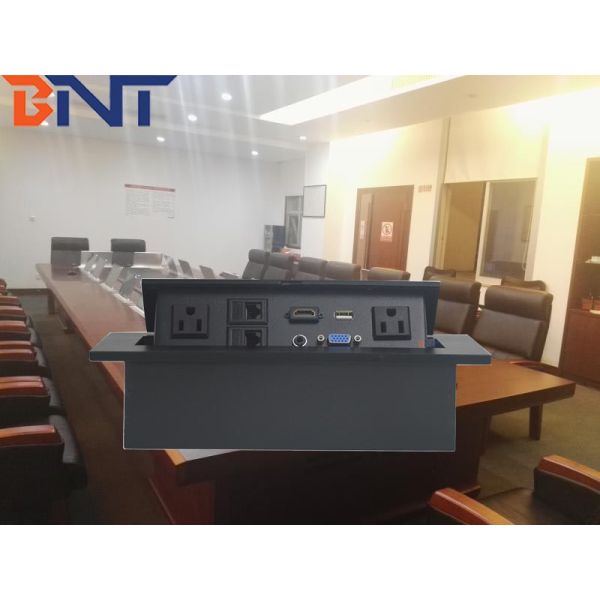 Zinc Alloy Material Black Oval Corner Desk Pop Up Power Data Connector For Meeting Room