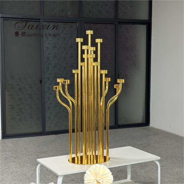ZT-586 Novo alto de 17 braços candelabro de casamento peças centrais velas de ouro