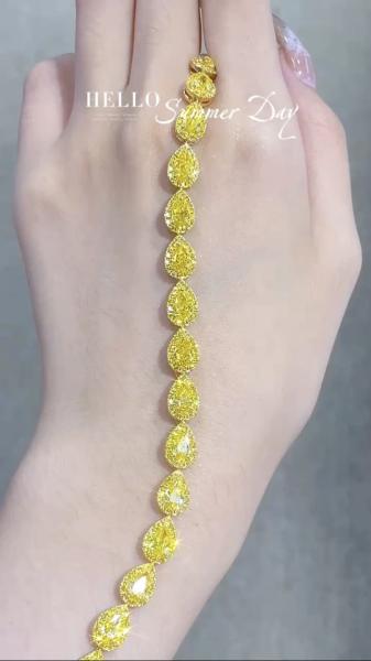 Pear Cut Amarelo Diamante Pulseira de tênis VS Clarity T13.68ct Anel de ouro branco 18k