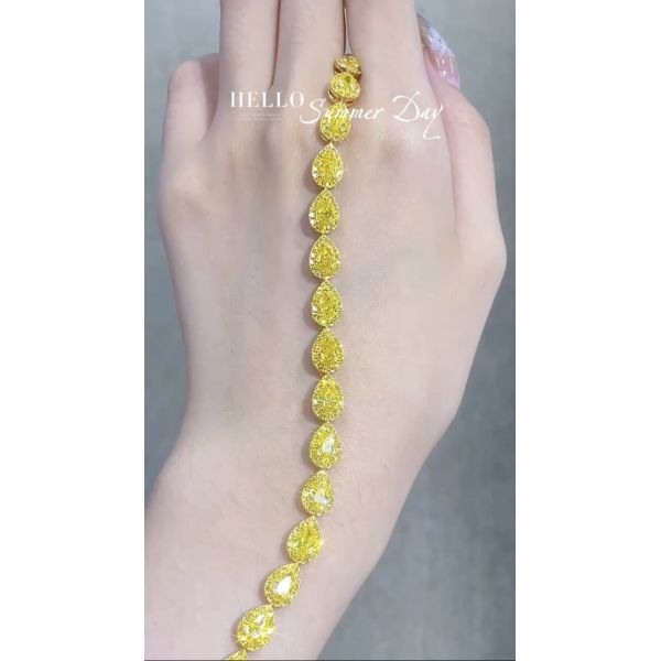 Perra Corte Amarillo Diamante Pulsera de tenis VS Claridad T13.68ct 18k Anillo de oro blanco