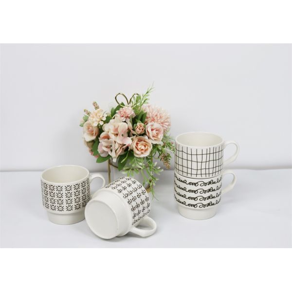 Four mugs set in new bone china with metal frame for home/office use ceramic coffee mugs