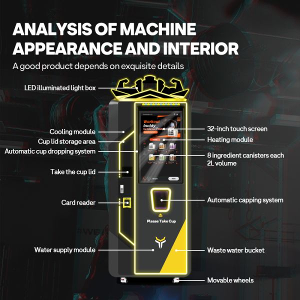 Protein Powder Vending Machine with Automatic Mixing, Self Cleaning System & Adjustable Protein Dosage for Gym Use
