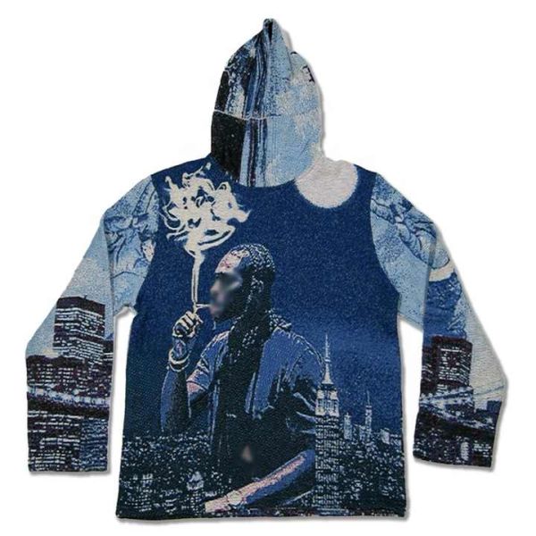 Anti-Shrink Heavyweight French Terry Oversized Printed Mens Woven Anime Tapestry Hoodie