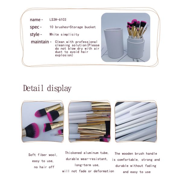 10Pcs Luxury Cosmetic Makeup Brush Set White Wooden Handle Custom Logo Foundation