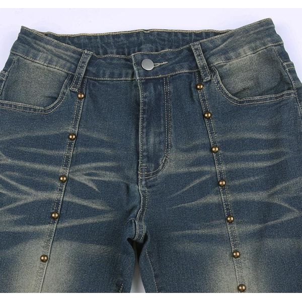 Талии джинсов женщин производителей одежды небольшого заказа отверстие ноги случайной низкой широкое с заклепкой