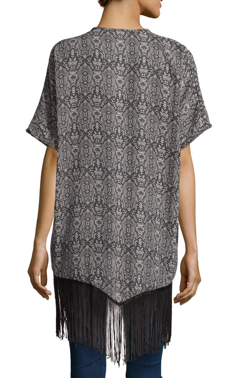 Snake-Print Fringe-Hem Kimono