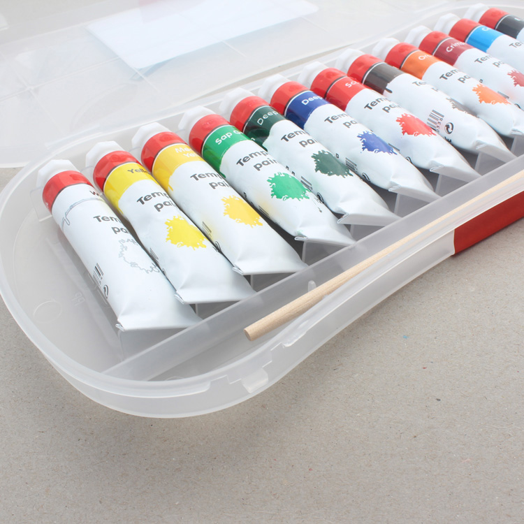 Custom High Quality 12 Color Art Painting Gouache PP Box 12ml Tempera Paint