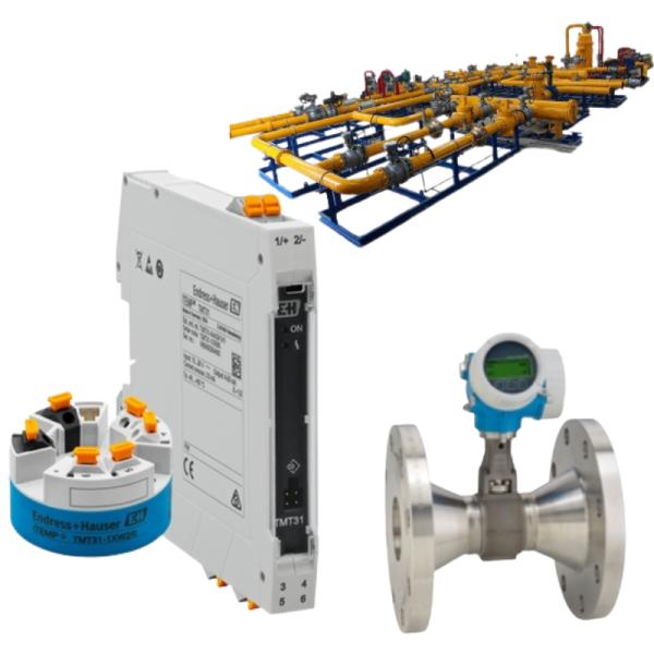 Estación de descompresión y refrigeración equipada con un medidor de caudal de vórtice Endress+Hauser Proline Prowirl R 200 y un transmisor de temperatura ITEMP TMT31