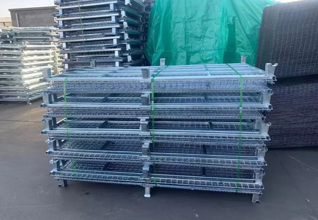 Warehouse Wire Container Storage  Mesh Pallet Cages  Heavy Duty Iron Frame