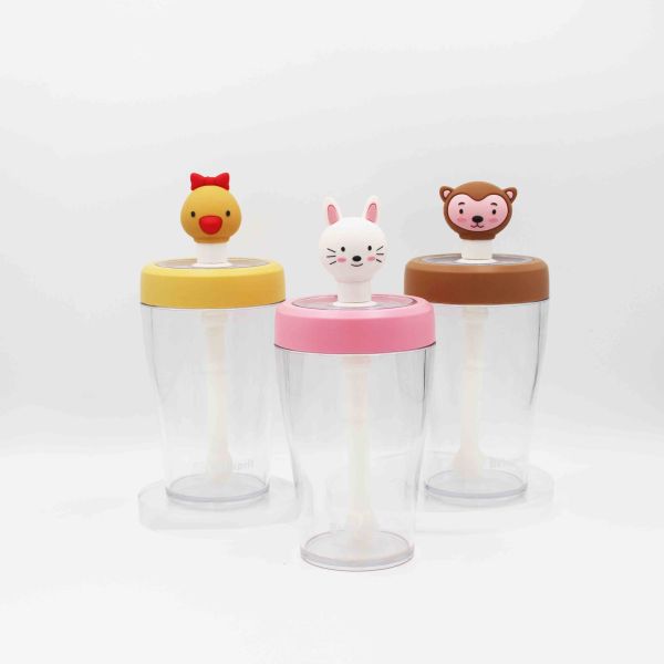 Wide Mouth 185*89mm Creative Water Bottle With Cartoon Stopper