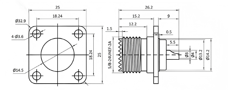 UHF Female Connector Nickel-plated Brass with PTFE Insulator for DC-300MHz Frequency Range