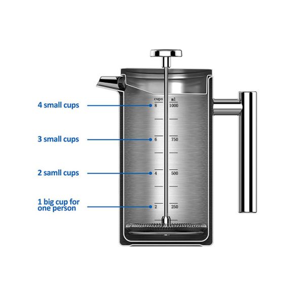 1000ml 34oz Stainless Steel French Press Coffee Pot Double Wall Matte Black Color