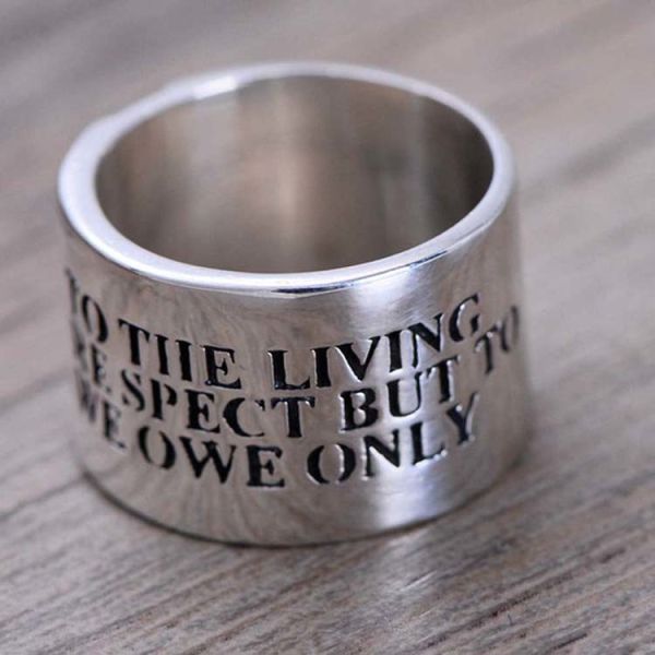 Retro Vintage Engraved Words Skull Sterling Silver Band Ring (036901)