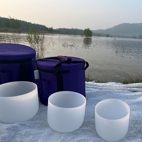 White Frosted Quartz Crystal Singing Bowl Set 6 to 12 with 99.99% Pure Quartz for Sound Therapy and Meditation