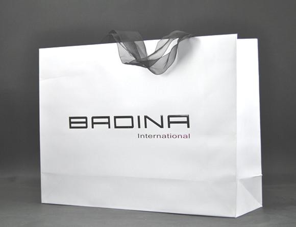 Custom Printed Paper Bags For Garment Packaging , White Gift Bags With Handles