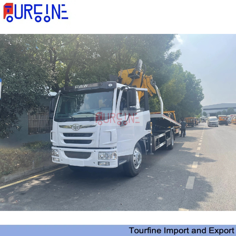 FAW 4x2 Recovery Tow Truck 8 Ton with Crane Flatbed Wrecker Truck for Vehicle Rescue