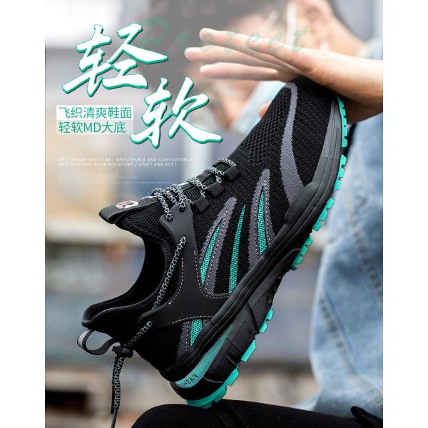 Chaussures de sécurité d'été respirantes Flyknit avec logo personnalisé, embout en acier anti-perforation et semelle intermédiaire en Kevlar