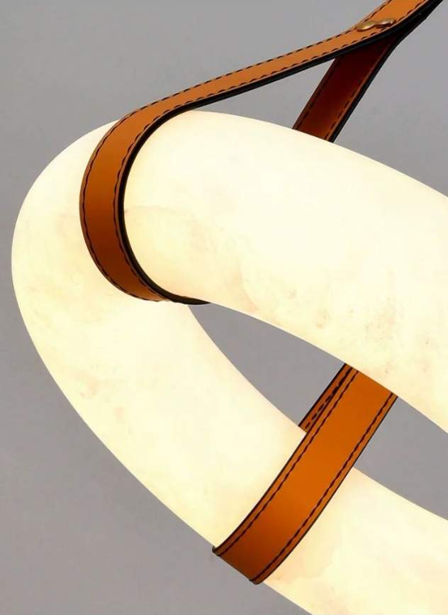 Роскошная кожаная люстра Мраморный круг Кухня Гостиная Креативное искусство Алабастр Светлая висячая лампа