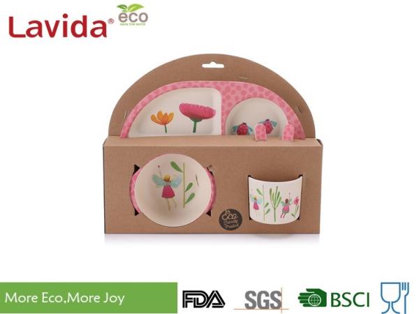 Eco - Friendly Bamboo Childrens Dinner Set , Natrural Bamboo Kids Set For BBQ Picnic