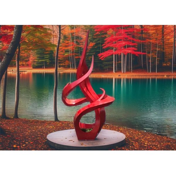 Escultura de acero inoxidable abstracta lacada en rojo, estatua de arte moderno para decoración de lujo de hotel y oficina