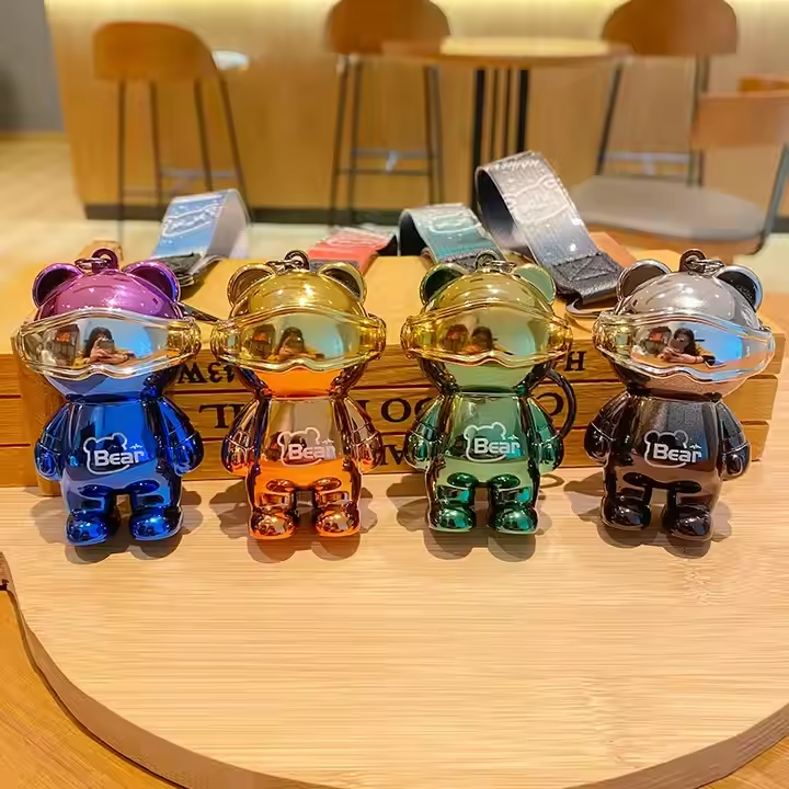 Easy Carrying Toys Keychain Metal Mini Bear Keychain With Light Fashion Compact Size