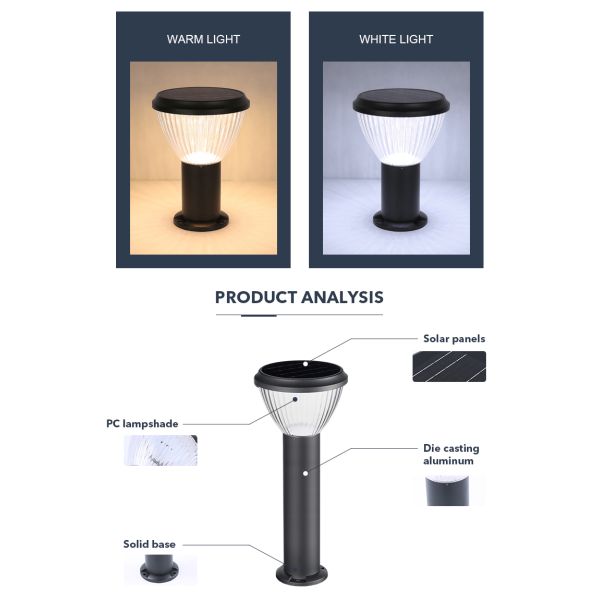 CE Certified Effective Solar Powered Bollard Lights Ouotdoor Lawn Lamp For Courtyard Villas